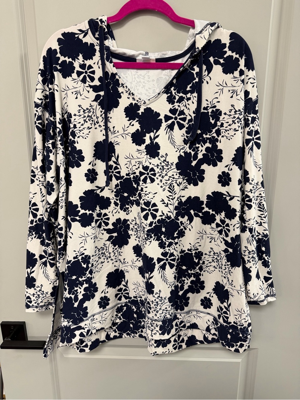 LuLaRoe Cream Hoodie with Navy Floral Print